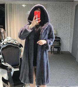 Women's Fur Faux 2023 Real Natural Mink Jacket For Women Xlong Coat med Hood Winter Long Slim Warm Plus Size hela 231012