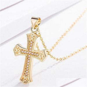 Anhänger Halsketten Jesus Diamant Kreuz Halsketten Believe Gold Halskette Ketten Frauen Männer Modeschmuck Willen und Schmuck Halsketten Pend Dhivh