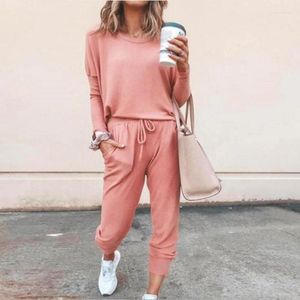 Kvinnors T -skjortor Kvinnor Autumn Casual Tracksuits 2023 Solid Color Loose Pullover Hoodies Två stycken Set Female Long Sleeve Tops Pants