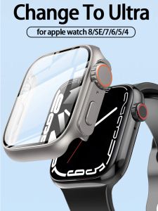 Glass+Case for Apple Watch 9 8 7 45mm 41mm Upgrade To Apple Watch Ultra 2 49mm Screen Protector PC Cover iwatch se 6 5 40mm 44mm