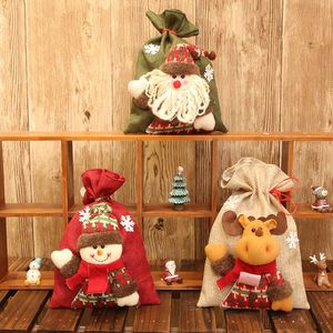 Decorazioni natalizie figurine tridimensionali in lino rosso sacchetti di caramelle sacchetti regalo di Natale decorazioni per le vacanze per bambini