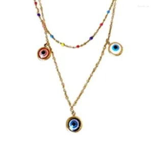 Цепи Древнее цветное двухслойное бесцветное женское ожерелье из титановой стали, легкий и роскошный маленький дизайн, высокое качество