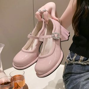 Klänningskor 2023 Fashion for Women Mary Janes Women's High Heels New Buckle Strap Office and Career Sweet Round Toe Womenzapatos 231011