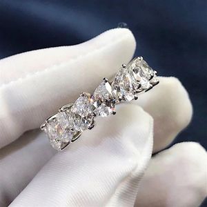 925 Sterling Silver Drop-shaped Cut Row Diamond Platinu Moissanite Engagement Wedding Band rings for Women Gift242r