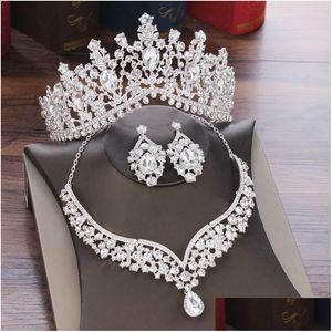 Set di gioielli da sposa con goccia d'acqua in cristallo barocco, diademi con strass, collana con corona, orecchini, sposa, matrimonio, Dubai, Set Dhgarden Otdaj