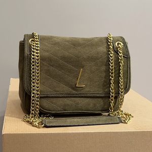 Süet Messenger Çanta Crossbody Bag Kadın Çanta Slayt Zinciri Omuz Tasarımcı Çanta Vintage Manyetik Snap Sekme 2 Cepler Kapitone Çanta Orta Çanta Sonbahar Kış Lady Bag Pouch