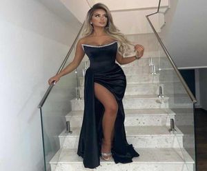 Black Prom Dresses 2022 Beaded Strapless Sexy Side Split Long for Bride Special Occasion Zipper Back Cocktail Party Evenin6005320