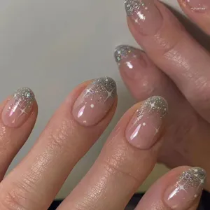 Falska naglar 24st/set nagel franska vita stjärna falska tips full omslag akryl dekoration för tips skönhet