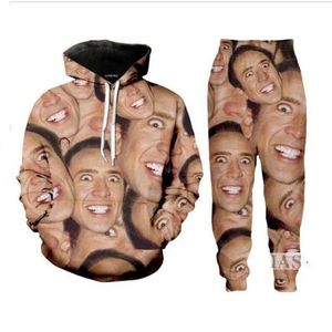 Ny modeberömd skådespelare Nicolas Cage Hoodie Pants Sweatshirt 3D Print Unisex Tracksuits2630