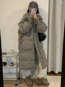 Women's Trench Coats Winter Hooded Solid Down Jacket Mid-length Over-the-knee Korean Style Padded Warm Thickened Parkas Coat Outerwear
