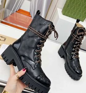 New Autumn and Winter Top Brand Women's Designer G Quilted Lace up Boots Black Boots Martin