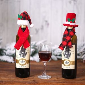 Christmas Creative Decoration Scarf Hat Two Piece Set Red Wine Bottle Set Hotel Restaurant Decoration Supplies