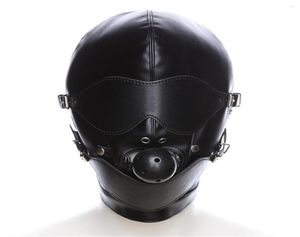 Maschere per feste Maschera erotica Cosplay Fetish Bondage Copricapo con bocca Ball Gag BDSM Cappuccio in pelle per uomini Giochi per adulti Sesso SM3873897