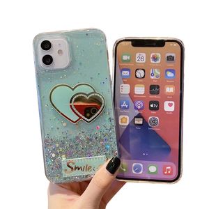 Custodie per telefoni Sweetheart Quicksand per Iphone15 14 13 12 Plus Pro Max Anti-goccia Design premium di lusso Specchio Custodia morbida per Apple Cover protettiva Copertine posteriori per ragazze Vendita al dettaglio