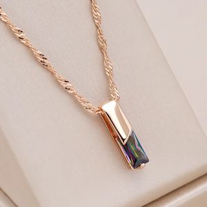 Chokers Kienl Square Colorful Natural Zircon Pendant Necklace For Women 585 Rose Gold Color Wedding Accessories Dagliga fina smycken 231011