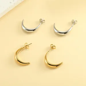 Hoop Earrings Stainless Steel Gold Color Silver Crescent Moon Fashion For Women Paired Party Free Shopping