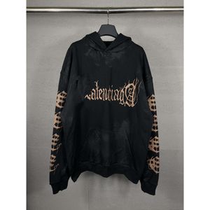 Moda Paris Balenciiaga Designer Hoodies Hoodie Marca Mens Casa 2024 Carta Sânscrita Pintada à Mão Graffiti Lavagem Água Desgastada Velha Com Capuz