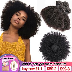 Perucas de renda afro kinky curly humano pacote de tecido brasileiro