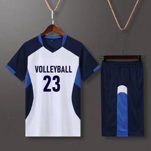 Andra sportvaror Kort ärm volleybolluniform män volleybollskjorta Pocket Shorts Kit Training Wear Volleyball Jersey Running Set Track Suit 231011