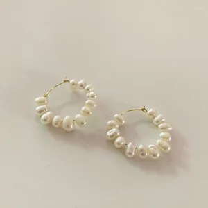 Hoopörhängen Allme Minimalist 14k Real Gold Plated Brass Barock sötvatten Pärlsträng Rund cirkel för kvinnor Oorbellen