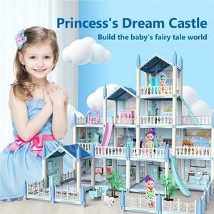 Akcesoria dla lalek Dream Castle Princess Zabawy Zestaw DIY dla dzieci Budowanie dużych mebli w wille miniaturowe świąteczne prezenty urodzinowe zabawki dla dzieci 231012