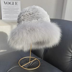 Wide Brim Hats Bucket Hats ICYMI Winter Real Fur Hat Women Warm Knitted Genuine Real Rabbit Fur Hat Top with Natural Fur Bomber Caps Rex Rabbit Fur Cap 231011