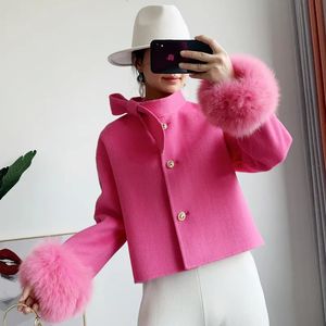 Women's Fur Faux Koean Luxury Clothing Classic Croped Natural Fur Real Lamb Woolen Coats 2023 Women's Winter Wholesale 231012