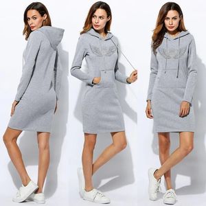 Urban Sexy Dresses Autumn and Winter Women's Dress Casual Hoodie Fashion Printed Wing Long Sweatshirt Sports Fall 2023 Women Clothing 231011