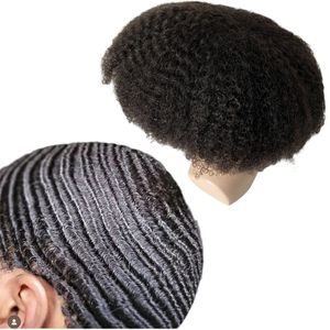 Root 6mm Afro Wave #1 Jet Black Brazilian Virgin Human Hair Replace 8x10 Sknots Bean Toupee للرجال السود