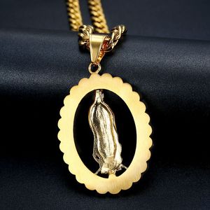 Hip Hop Titanium Steel Pendant Necklace 18K Gold Plated Par Män Kvinnor älskar religiösa smycken med kedja