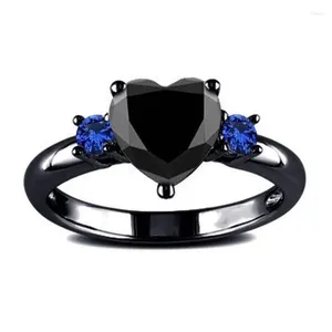 Cluster Rings Foydjew European American Fashion Love Heart Black Zircon Gold Color Ring Engagement Accessories