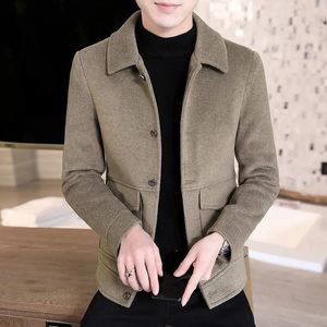 Herr ull blandar män Autumn Winter Short Woolen Coats Imitation Velvet Slim Jackets Male Solid Color Clothes Overrocks O628 231011