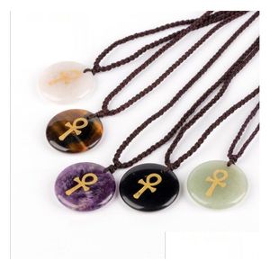 Anhänger Halsketten Naturstein Gravieren Anka Kreuz Symbol Anhänger Reiki Heilung Kristall Relius Schmuck Herren und Damen Charme Mode P Dhqfo