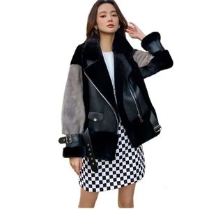 Pele feminina do falso 2023 casaco de pele carneiro roupas de inverno para mulher merino feminino jaqueta de ovelha real com manga vison 231012