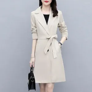 Kadın Ceketleri Kadınlar Uzun Ceket Şık Yakası Talif Çift Düğme Hendek Resmi İş Stili için Cepler ile