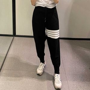 College Style Four Bar Stripe Sticked Casual Ice Silk Leggings Sport Guard Pants Loose Slim Leggings Fashion