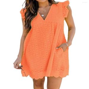 Casual Dresses California Romper Dress with Shorts V-Neck Ruffle Short Sleeve Hollow Out Lace Beach Sundress Pocket313R