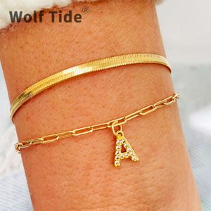 26 A-Z English Letter Charm Pendant Bracelet Iced Out Cubic Zirconia Initial Letters Womens New Fashion Geometric Link Chain Hand Jewelry Bijoux Gifts For Ladies