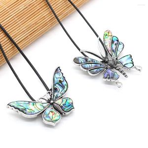 Anhänger Halsketten Natürliche Abalone Shell Für Frauen Exquisite Schmetterling Brosche Charms Leder Seil Halskette Schmuck Geschenk Großhandel