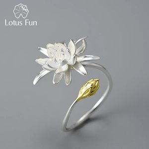 Anéis de casamento Lotus Fun Night-Blooming Cereus Flower Anéis ajustáveis para mulheres 925 prata esterlina certificada designer de luxo joias finas 231012