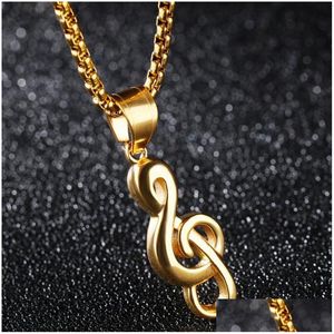 Pendant Necklaces Stainless Steel Musical Note Necklace Pendant 18K Gold Plated Music Symbol Necklaces For Men Women Hip Hop Fine Fash Dhcqt