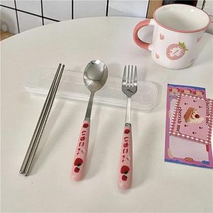 Dinnerware Sets Exquisite Stainless Steel Tableware Gift Box Set Home Portable Creative Ins High Beauty Spoon Fork Chopstick Three Piece