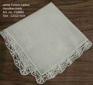 Cravat uppsättning av 12 modehanddukar Vit bomullsbröllopshandduk Vintage Lace Hankies Hankies Hanky ​​för brudens mamma 12 