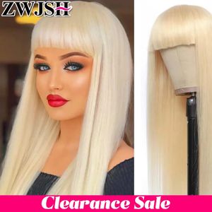 Synthetic Wigs Remy Human Hair 613 Honey Blonde Wig With Bangs for Women Long Straight Full Machine Made Glueless Fringe 30 Inch ZWJSH 231012