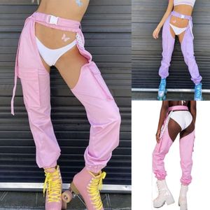 Women's Pants Sexy Women Open Crotch Long Pants Solid Black High Waist Crotchless Trousers With Chain Belt Lady