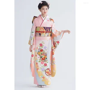 Ubranie etniczne Japońska tradycyjna suknia kimono z Obi Print Flower Airy Sukienki kostium kobiety Haori Yukata Suit