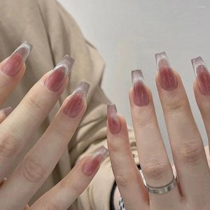 Unghie finte Manicure indossabile Occhio di gatto Ballerina finta Unghie finte Premere sulla testa quadrata Punte per unghie di media/lunga lunghezza Ragazza