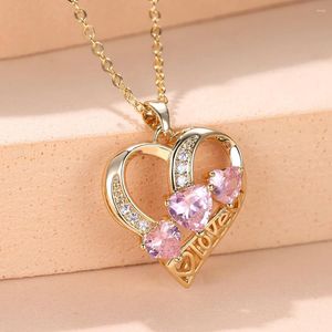 Pendentif Colliers Sweet Creux Rose Coeur Collier 14K Plaqué Or CZ Pierre Filles Clavicule Mariage Anniversaire Bijoux Cadeau