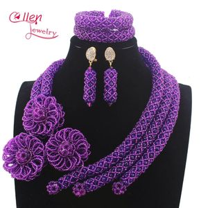 Wedding Jewelry Sets Amazing Purple Beaded African beads jewelry sets Statement Necklace Set Party nigerian wdding W13665 231012