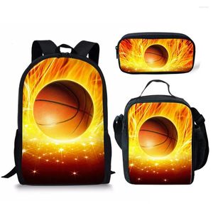 Рюкзак классический ледяной огонь баскетбольный мяч 3D принт 3 шт./компл. школьные сумки для ноутбука рюкзак сумка для обеда пенал